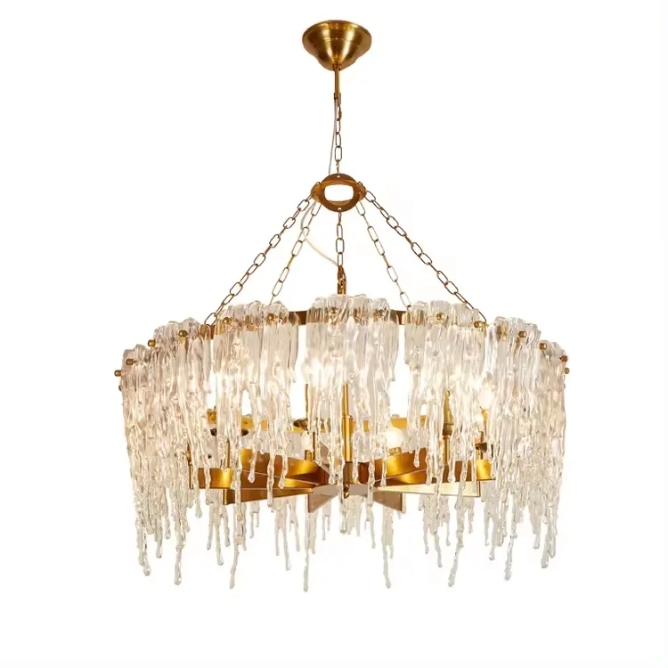 OEM Living Room Light Hotel Villa Led Lamp Ceiling Ice Waterfalls Round Pendant Lights Crystal Chandelier