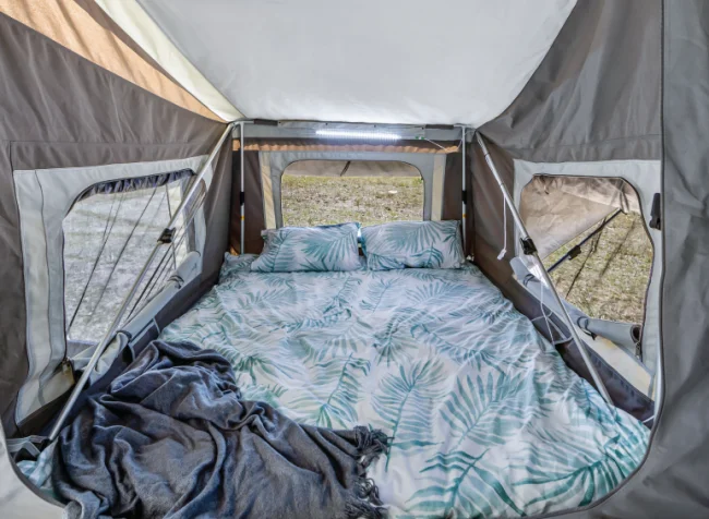 Large Space caravan Camping Travel Camper Trailer with Waterproof Rooftop Tent Kitchen System Electric Generation