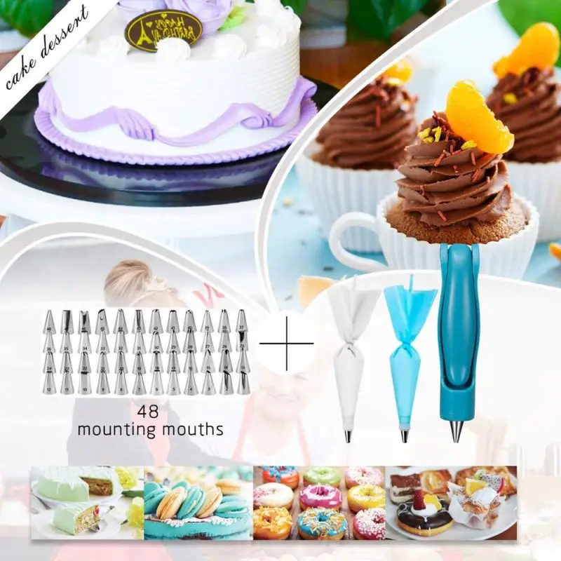 124 pieces cake turntable set decorating nozzles  diy pastry icing piping nozzles with storage box