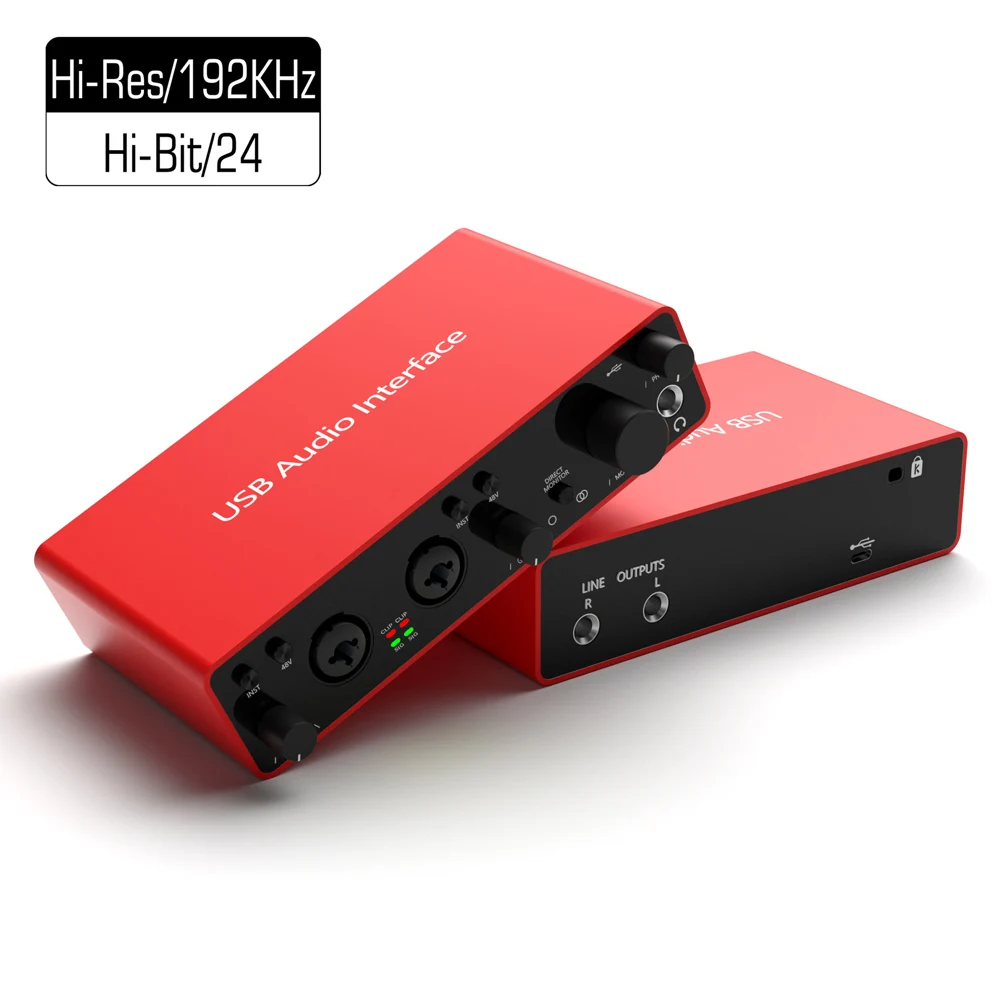 192KHz USB Audio Interface Studio Sound Card, USB Sound Cards Mixer for Podcast Recording 24bit 2-in 2-out