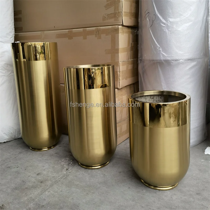 Modern Home Decor Luxury Flower Pot Gold Tall Flower Vase Outdoor Flowerpot Plant Pot for Houses
