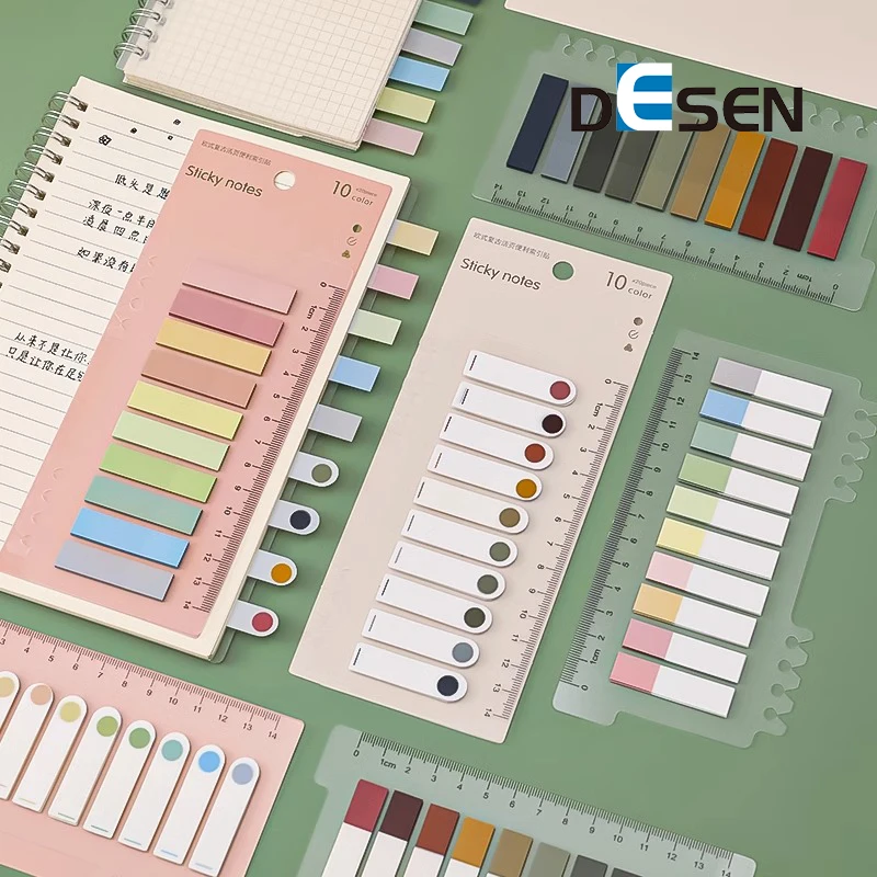 DESEN Transparent Sticky Notes Page Markers Book Tabs Note Insertable Self-Adhesive Index Flags Stickers With Ruler