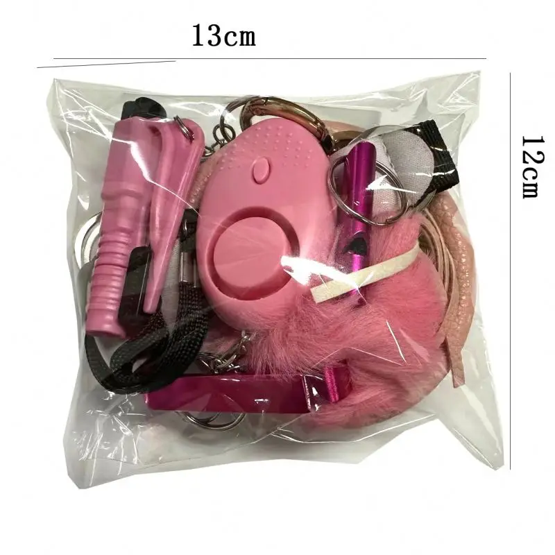Wholesale 8pcs Keychain Set Bulk Accessories wrist strap whistle bottle opener pom pom window breaker Set Self Defense  keychain