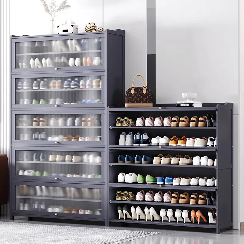 Custom Modern Carbon Steel Shoe Rack Source Factory Living Room Storage Organizer MDF Wood Style Stackable Shoe Cabinet Home Use