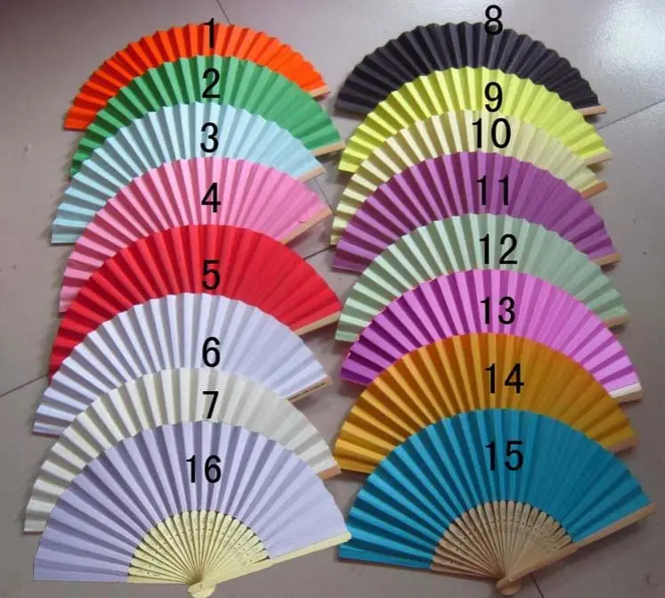 Custom Design Printed Simple Solid Foldable Natural Bamboo Frame Paper Hand Fan