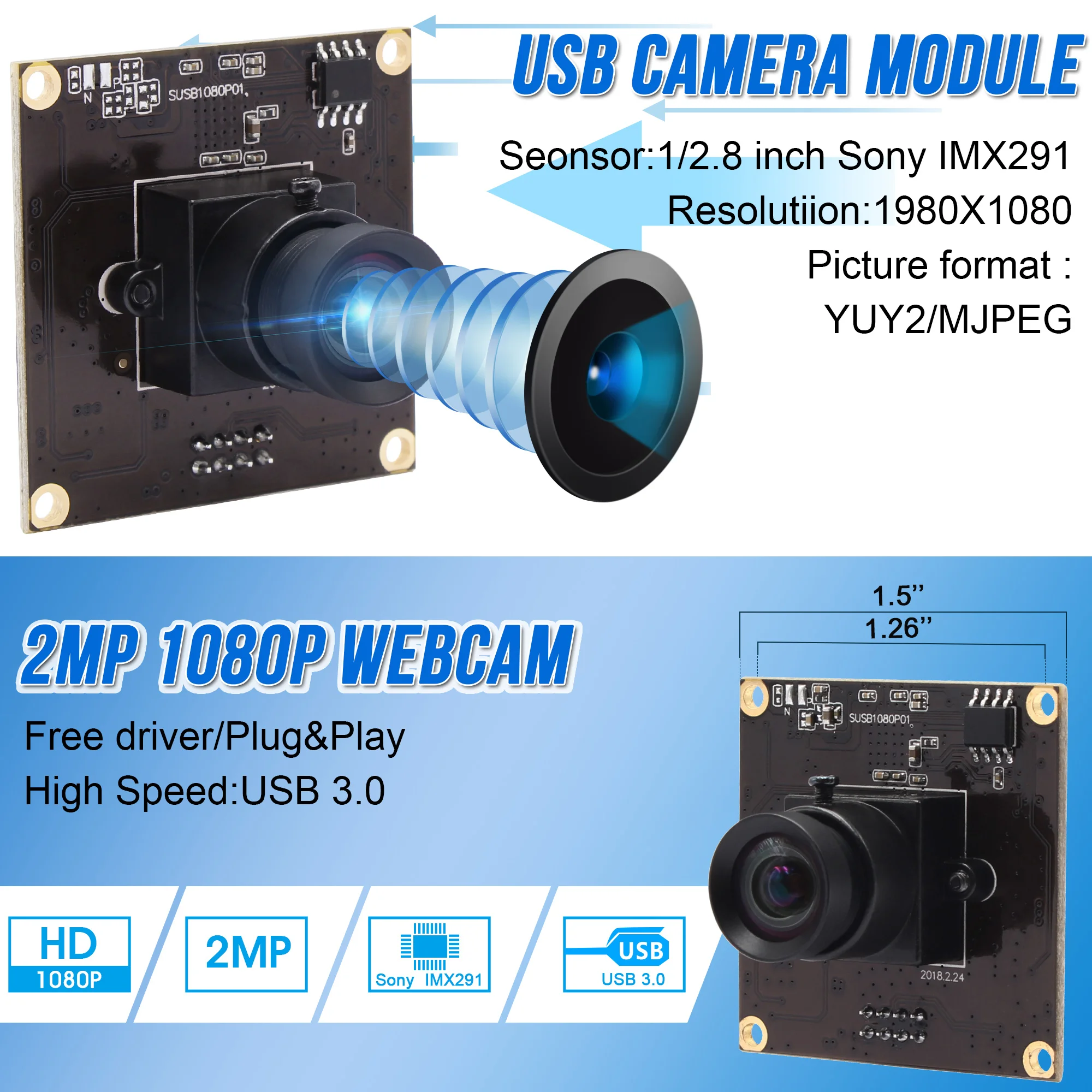 ELP Бесплатная драйвер USB3.0 веб-камеры 1080P 50fps IMX291 Цвет CMOS с разрешением Full HD модуль usb-камеры для Windows Linux Android