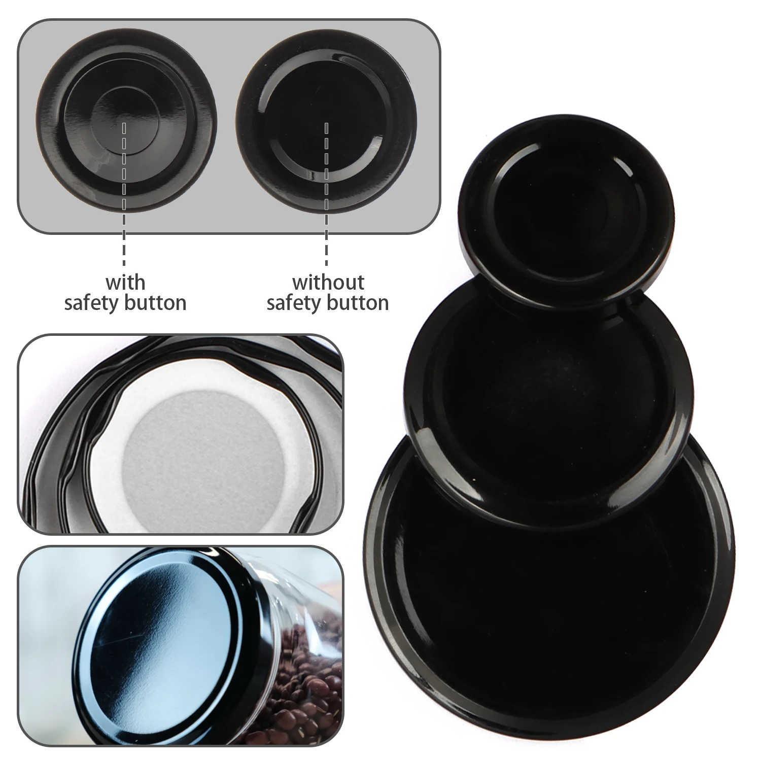 Custom Label 48Mm 53Mm 58Mm 63Mm 70Mm Food Storage Containers Sealed Metal Tinplate Lug Caps
