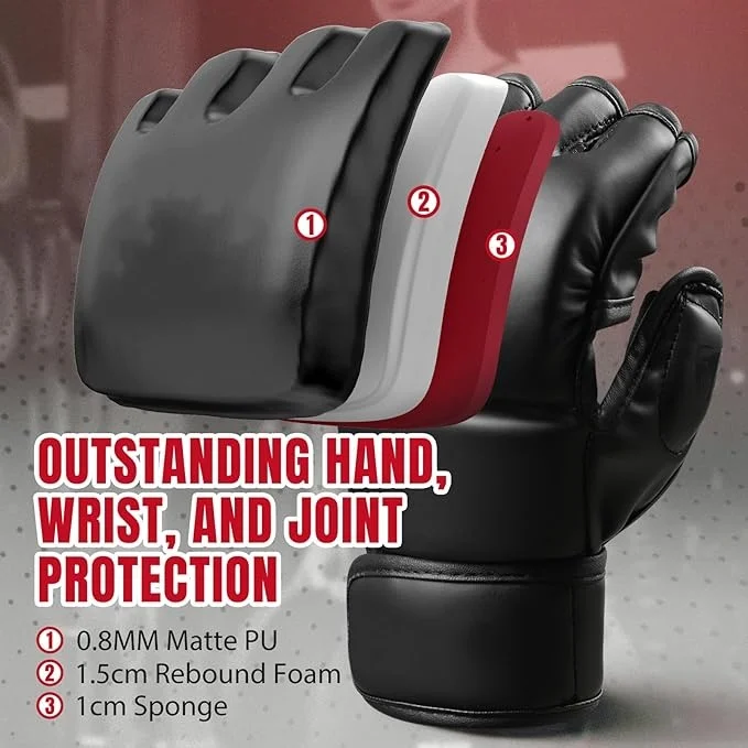Wellshow Gloves for Men Women Martial Arts Bag Kick boxing Gloves with Open Palms Boxing Gloves for Punching Bag Sparring