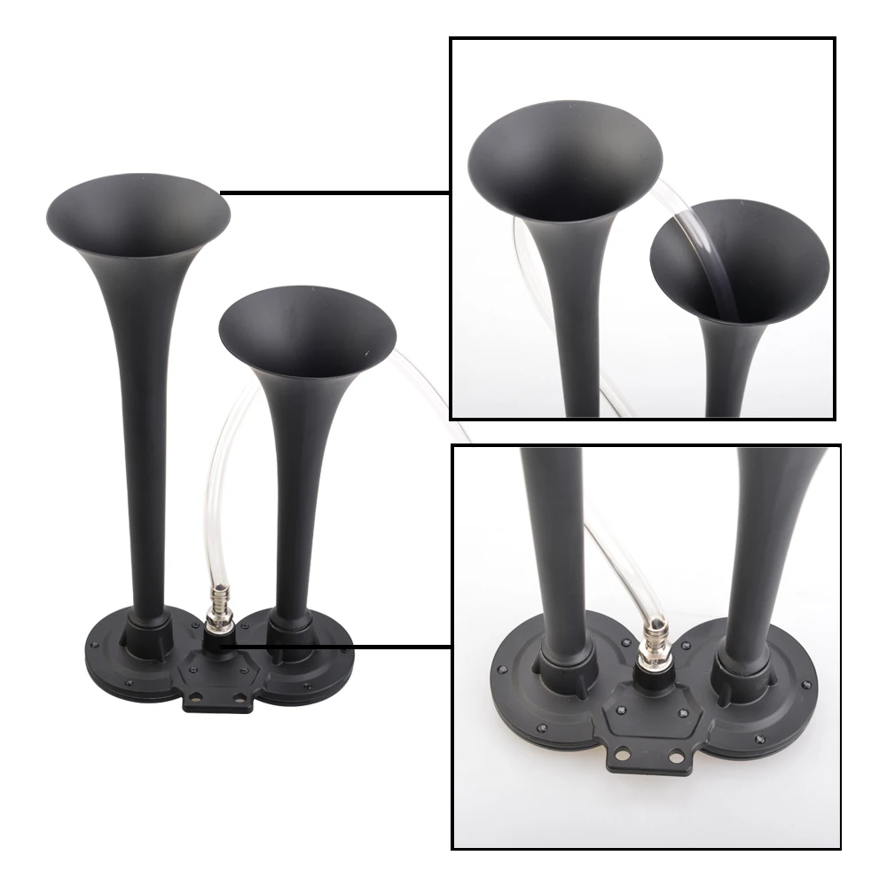 Car Air Horn 12V Black Low and High Tone Stainless Steel Dual Trumpet For Car Horn Speaker for Trucks Automobile Motorcycle