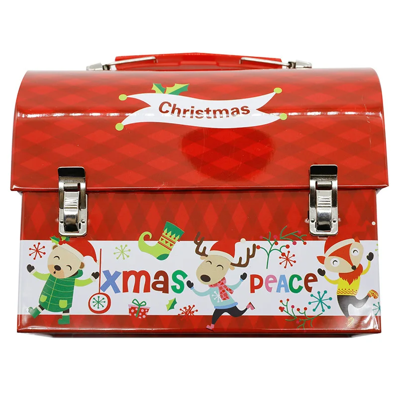 Hot Sale Empty Christmas Cookie Tin Can With Custom Print Handle Tins For Christmas food  nut cracker