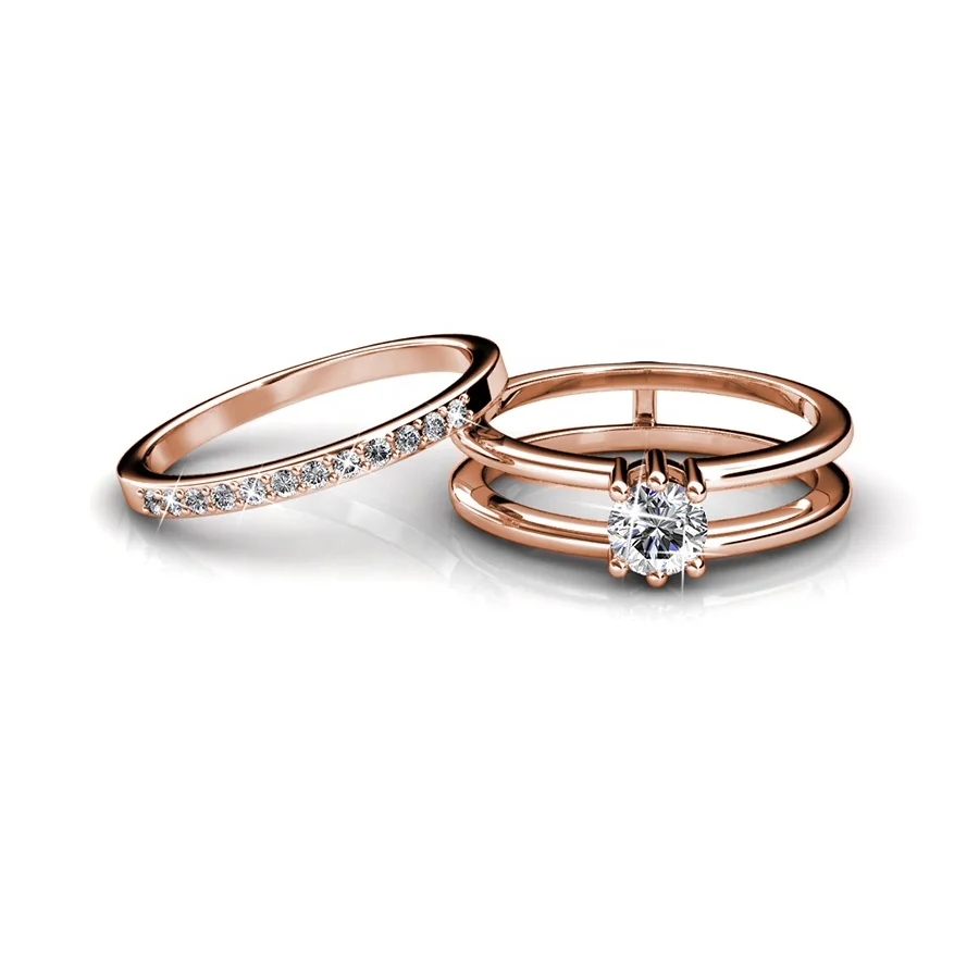 Destiny Jewelry 2021 деликатные ювелирные изделия из австрийского хрусталя Розовое золото двойное обручальное свадебное штабелируемое кольцо для женщин