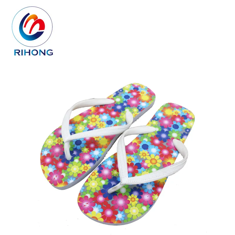 custom oem logo summer 15mm thickness digital printing not fade out rubber women and ladies beach flip flop sandals
