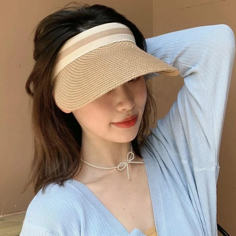 2023 New Fashion Summer Straw Weaving All-Match for Women Wholesale Empty Top Straw Hats Big Sun Visor hat