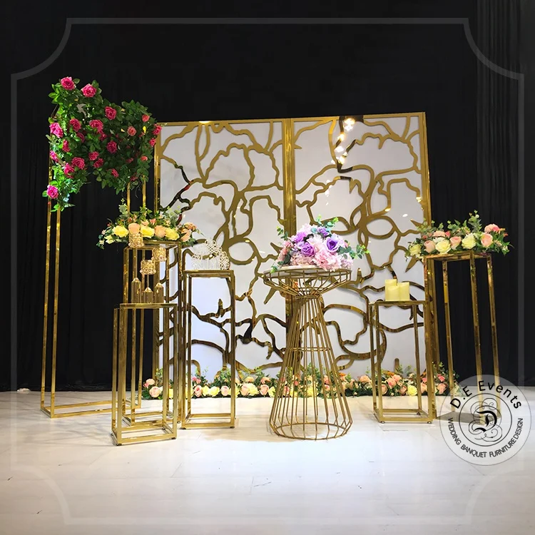 HIgh quality stainless steel design pattern gold metal stand photo backdrop curtain for wedding event party