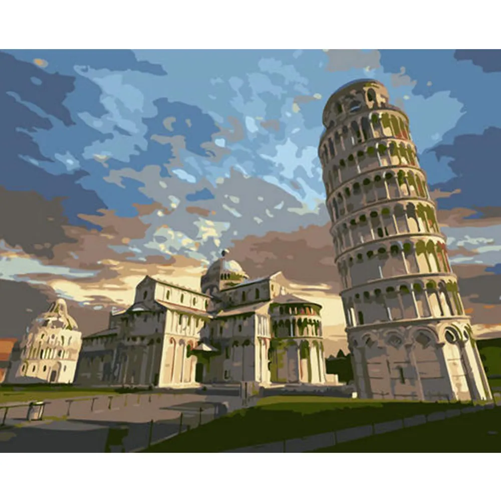 Wholesale Canvas Paint Diy Handmade Leaning Tower of Pisa Digital Oil Painting By Numbers Sets Adults Kids Modern Decoration