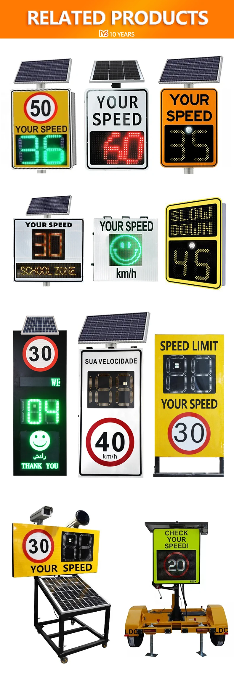 Solar Tech Movable Solar Powered Radar Speed Sign with Trailer Silent Advisor Radar Speed Detection and Monitoring Trailer