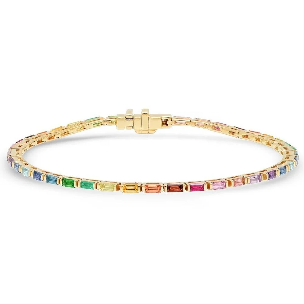 fashion women jewelry small rectangle cz colorful rainbow tennis bracelet gold silver 2 colors