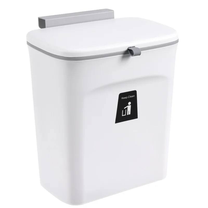 Wholesale large kitchen trash can with cover Household wall mounted cabinet door bathroom hanging slide trash basket