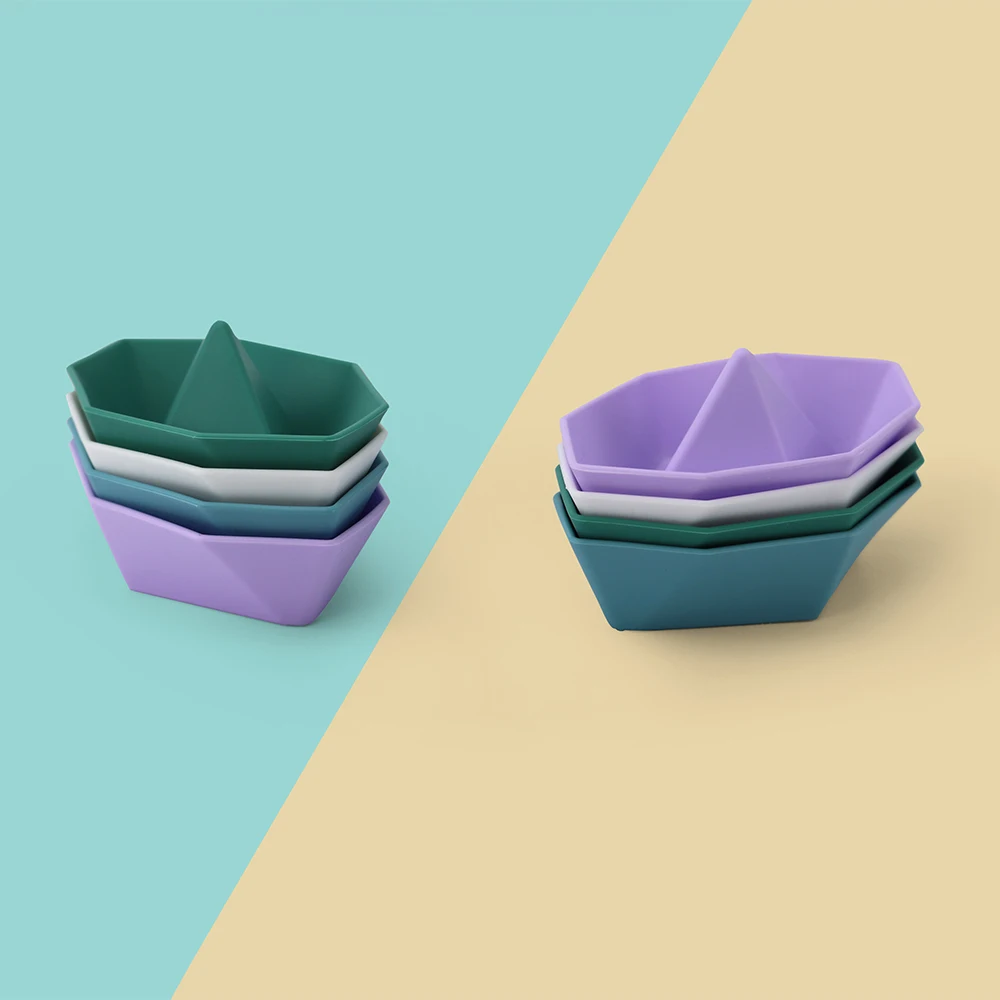 High Quality BPA free Silicone Boat Bath Toys Soft Baby Bath Toys Montessori Silicone Stacking Toy for Baby Boys and Girls