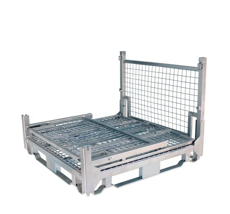 Foldable Hot Dip Galvanizing Pallet Containers Metal Box Wire Mesh Heavy Duty Storage Cage