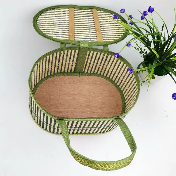 Decor weaving sustainable eco friendly empty bamboo fruit basket bamboo storage basket kitchen oval gift rattan bamboo basket