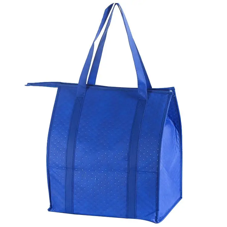 Reusable custom hot pressed non woven insulated tote cooler grocery shopping carry bag with zipper