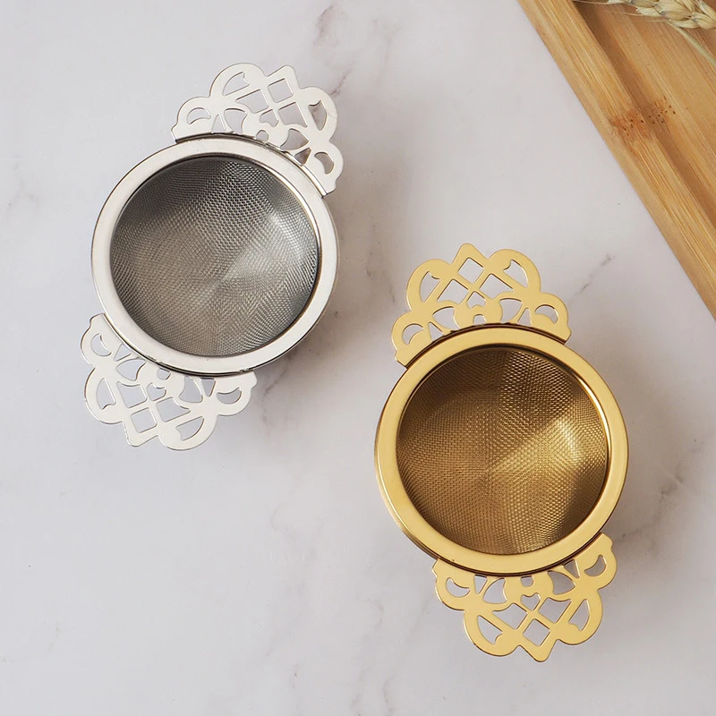 Dongguan factory stainless steel 304 flower edge tea strainer filter with drip tray