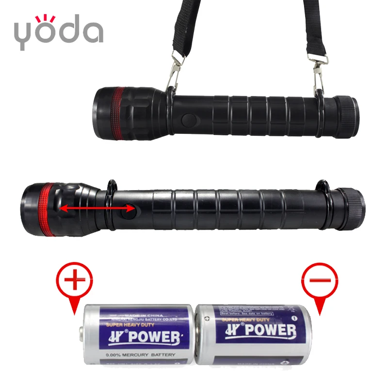 Cheap zoomable LR20 AM1 2 D size dry battery plastic led flashlight