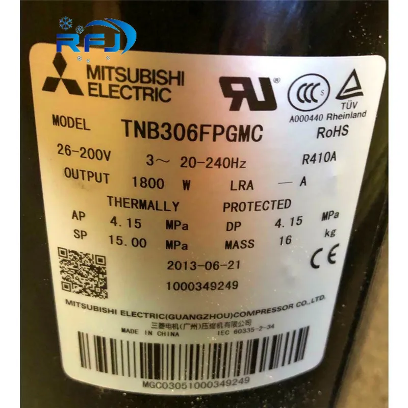  AC компрессор ротативного TNB306FPGMC для Mitsubishi Электрический 208-230V/1/60Hz вакуумного охлаждения