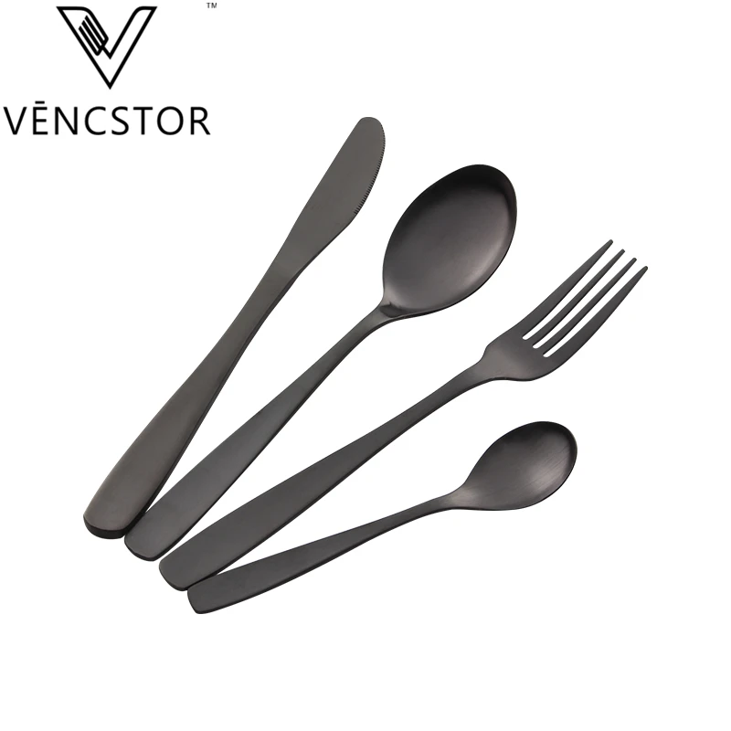 Cheap Metal PVD Titanium Matte Black Cutlery Plated Stainless Steel  Flatware Set