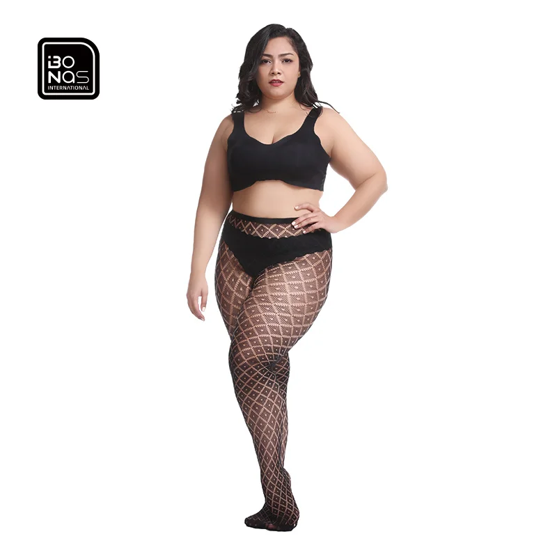 BONAS Plus Size Fishnet Stockings Multiple Nylon Black Rhombus Sexy Women Wear Fishnet Tights