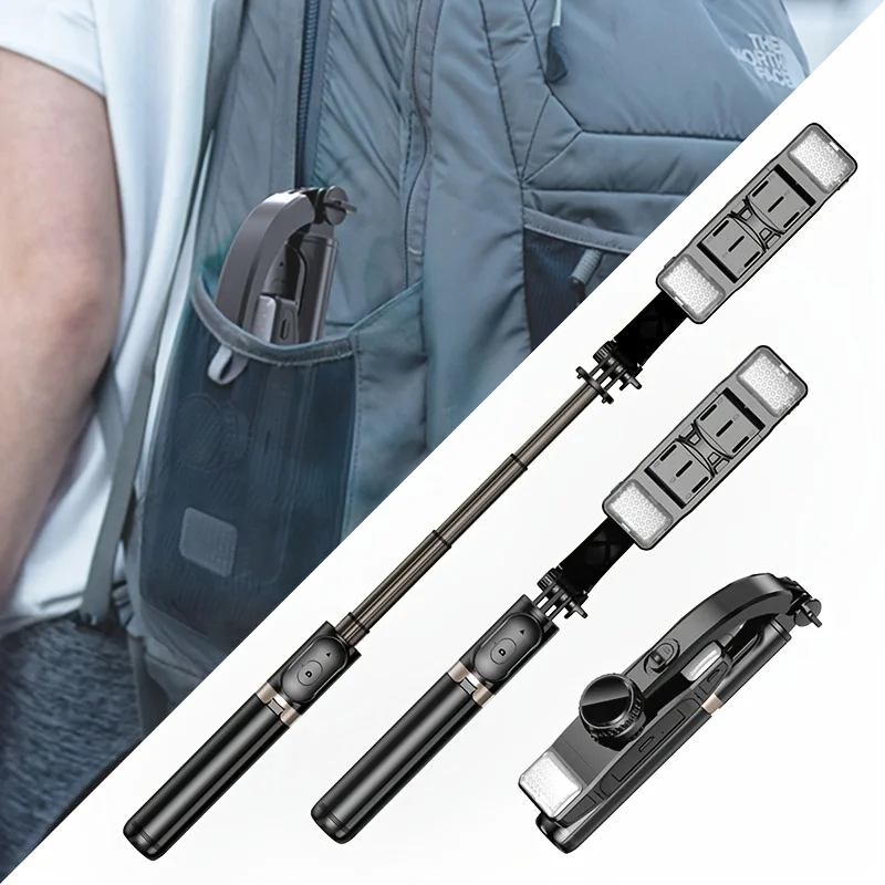 360 Rotation Gimbal Stabilizer Tripod Stand Smart Selfie Stick Mobile Phone Mount With 2 Led Fill Light Remote Control 3 In 1