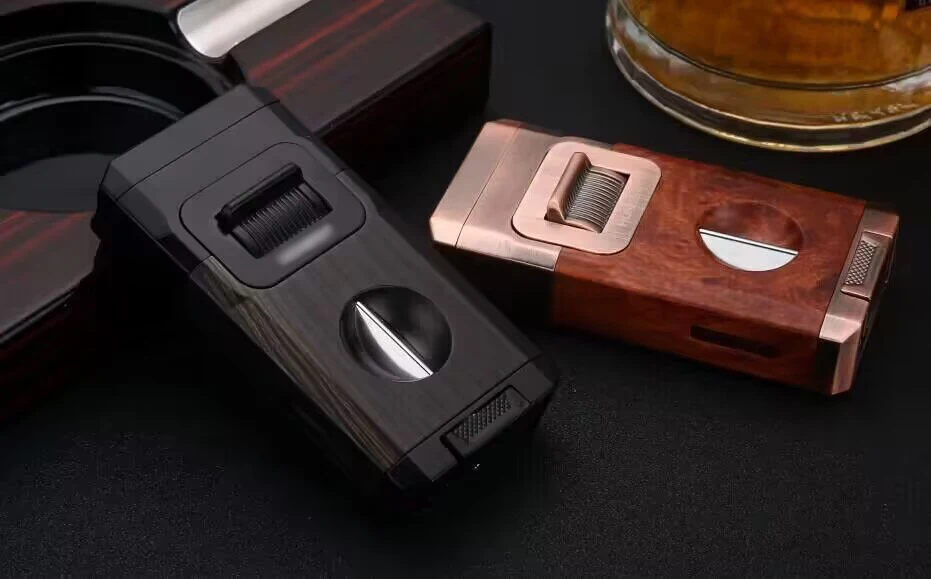 Wholesale cigar torch lighter jet flame custom cigar lighter and cutter gift box