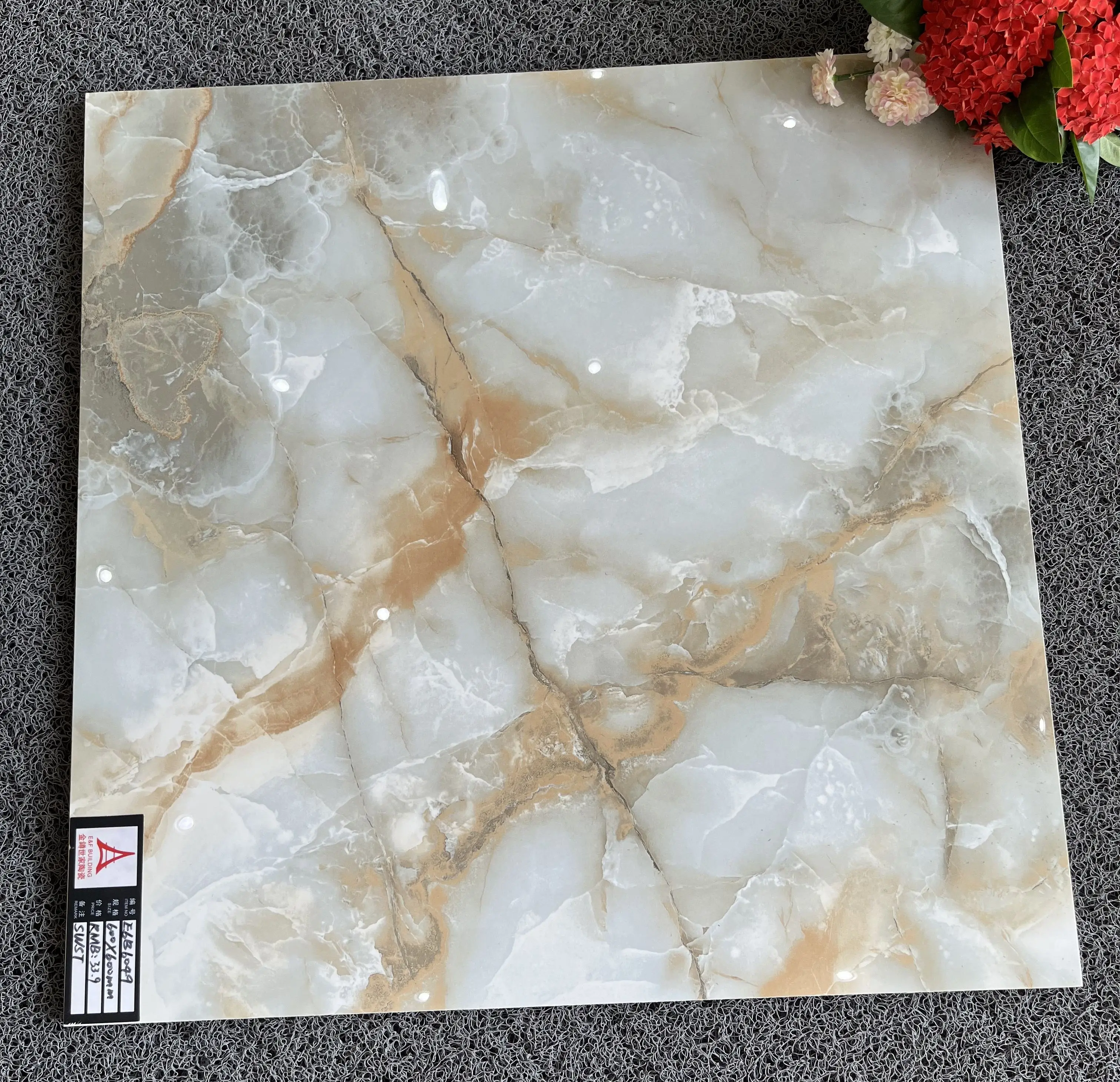 Factory Cheap Prices 600x600mm beige green white marble look polished porcelain villa tiles glossy wall and floor tiles
