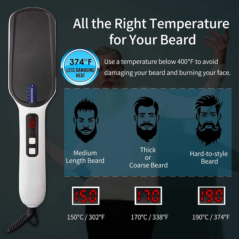 Beard Straightener for Men Ionic Heated Comb Hair Beard Straightening Brush