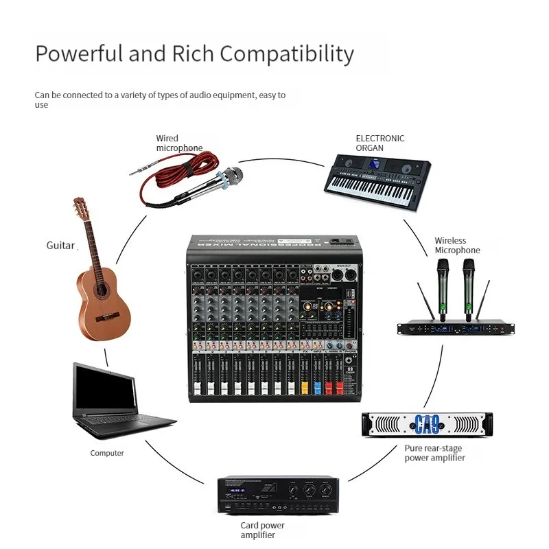 TEBO низкая цена 8 каналов dj контроллер аудио микшер микширование звука 99dsp USB с buletees для студии