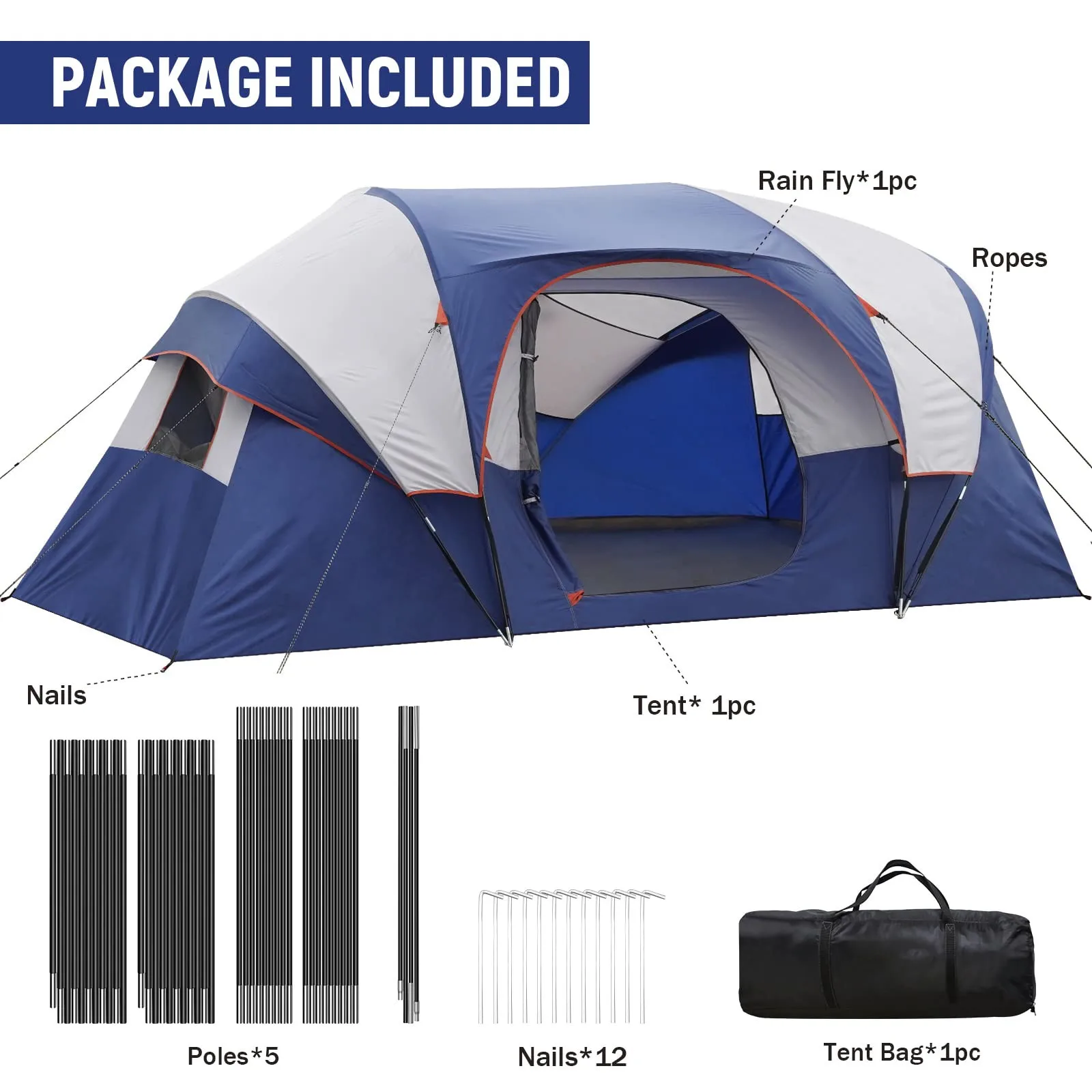 Outdoor camping tent 10 people outdoor camping tent Double layer thickening rainproof large family outing travel shed