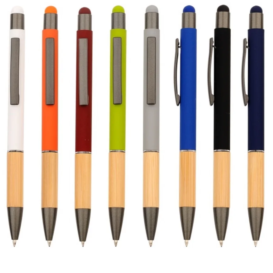 aluminum metal barrel with bamboo grip new multifunction gift touch screen stylus bamboo ball pen