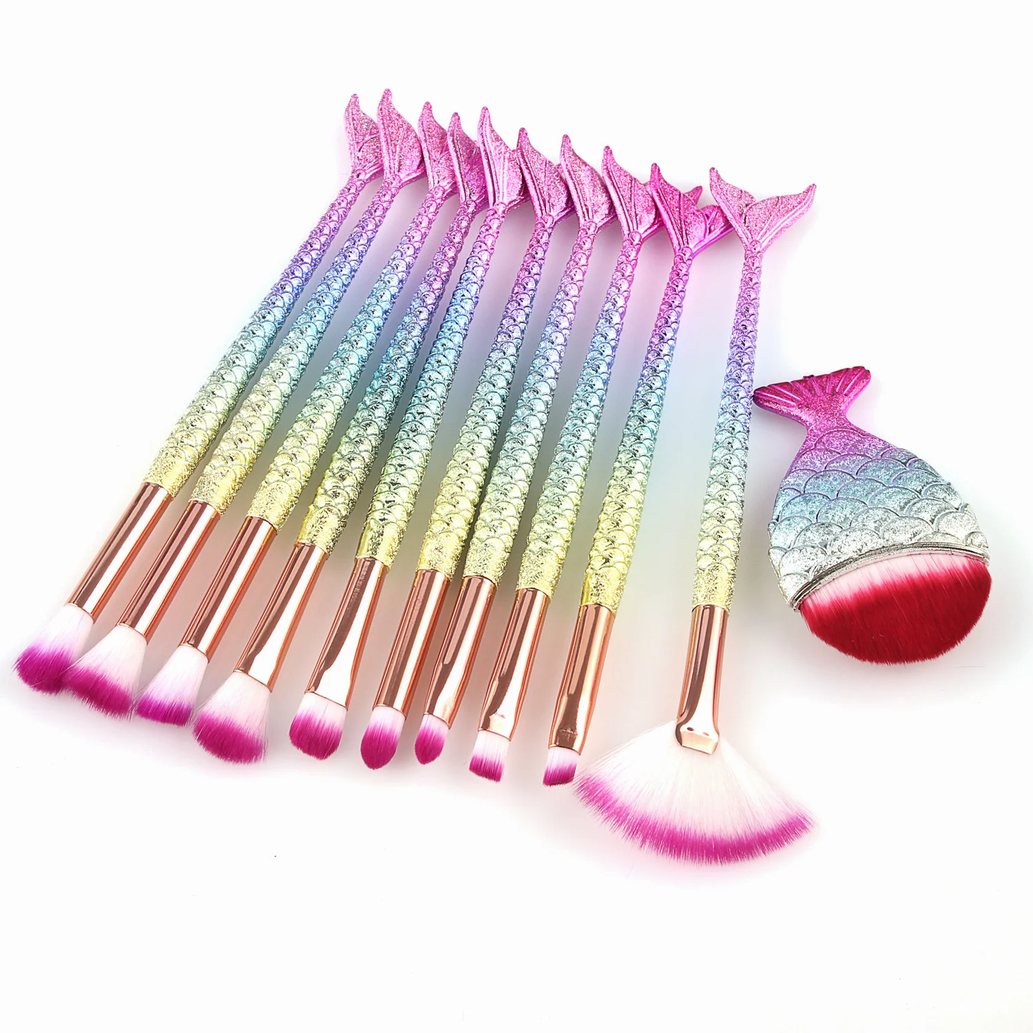 11pcs fish tail plastic handle Powder paint eye shadow brush beauty makeup tool makeup brush