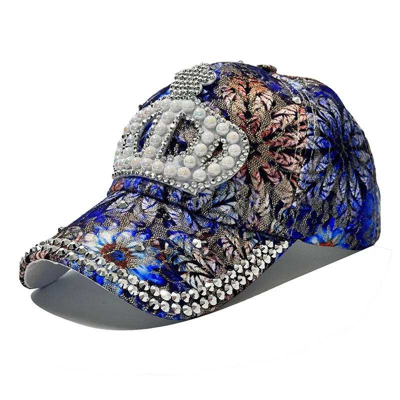 Newest rhinestone brim trendy crown hats Colorful spring summer women outdoor sport baseball cap