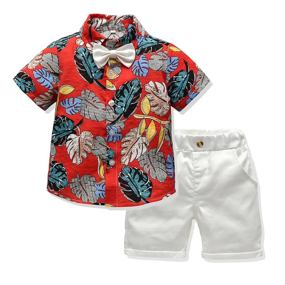 New Summer Boy Clothing Set Children Outfits Printed Short Sleeves Shirt Gentleman Two Pieces Clothing for Baby Boys