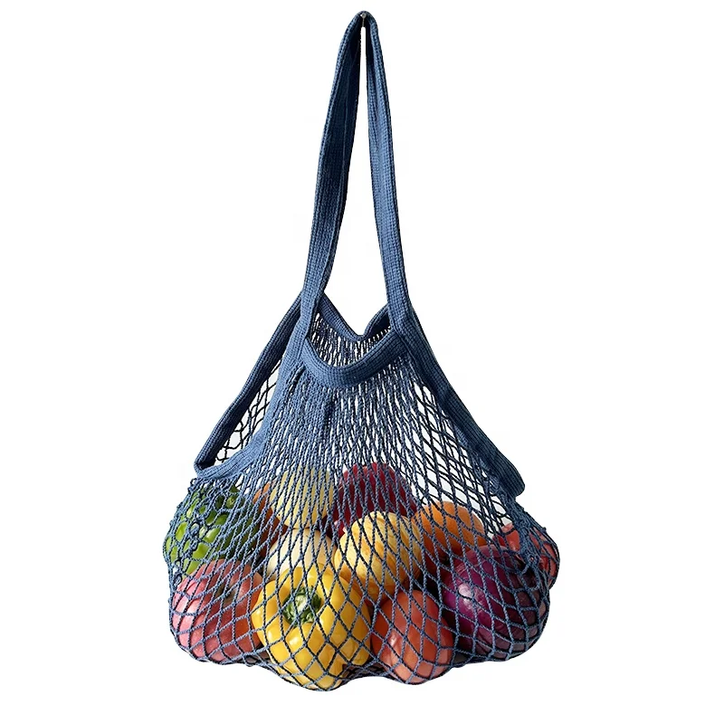 Long Handled  Eco Friendly Reusable  Organic 100% Cotton Mesh Shopping Bag
