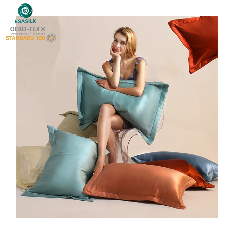 Custom Logo Colourful Luxury 19 22 25 30 momme Real Vegan Mulberry Silk Pillowcase 100% Pure Silk Pillow Case