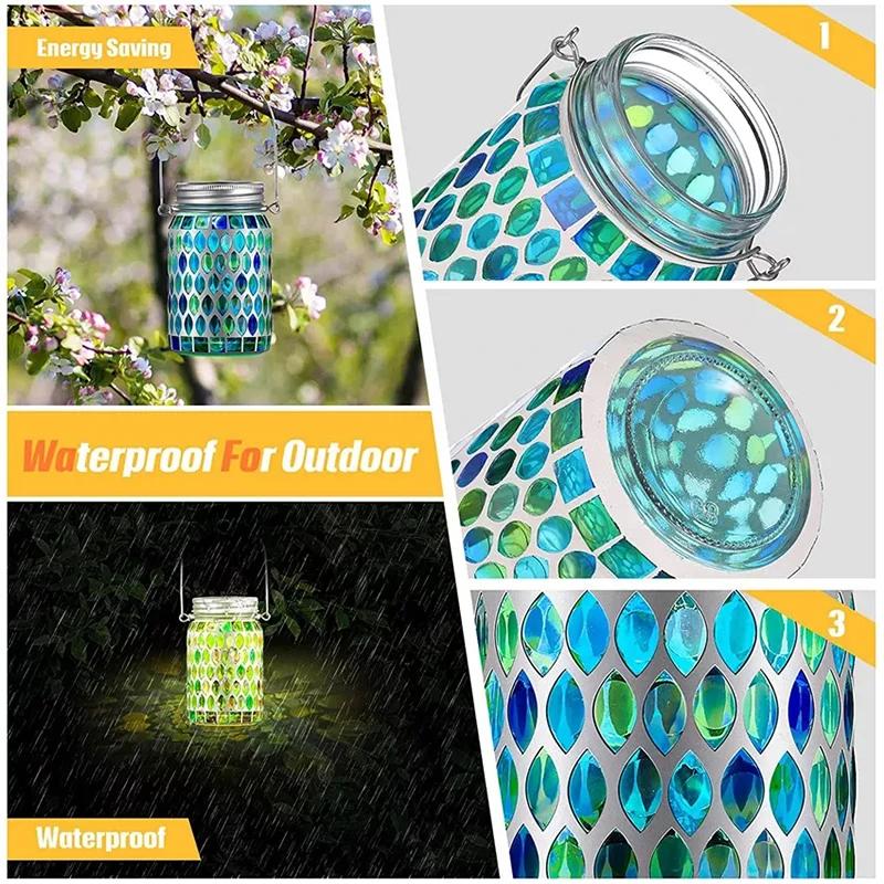 Holiday Festival Decoration Outdoor Color LED Mosaico Jar Solar Light Christmas Luminous Custom Party
