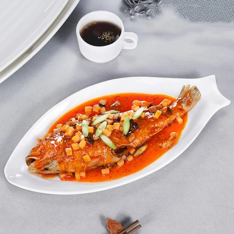 Melamine Fish Plates Quality Wholesale Unbreakable Modern 100% Melamine White Fish Shape Plate & Dishes For Restaurant