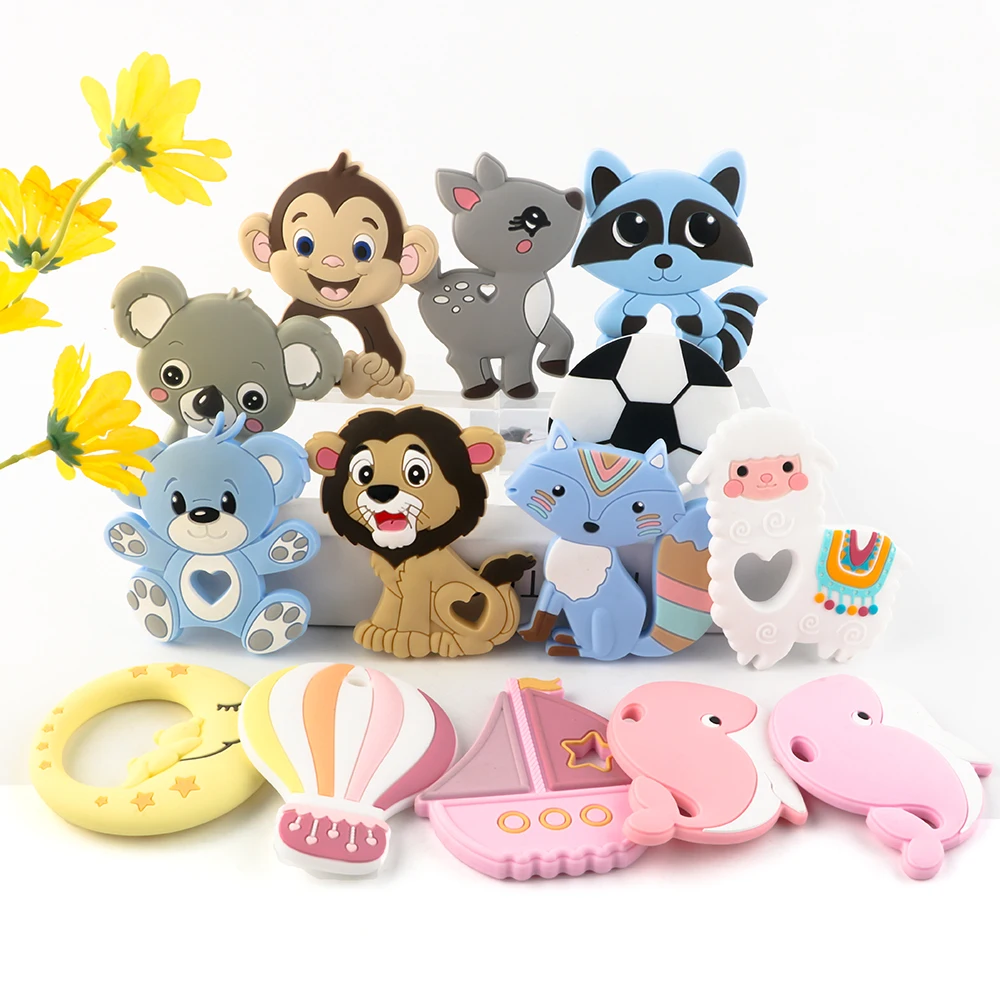 Hot Sale BPA Free Cartoon Teething Rod Kids Nursing Cute Animal Baby Chew Silicone Teether Toy For Pacifier Chain Accessories