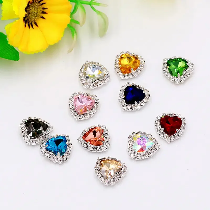 Manufacture Wholesale Heart Crystal Sew On Rhinestone 8-18mm Glass Gem  Stone With Claw Setting For Dress