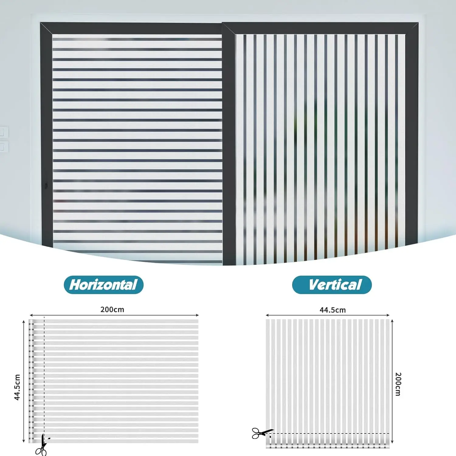 LAUFEN Frosted Window Film Privacy Glass Non Adhesive Vinyl Removable Static Cling UV Protection Striped Pattern for Home Office