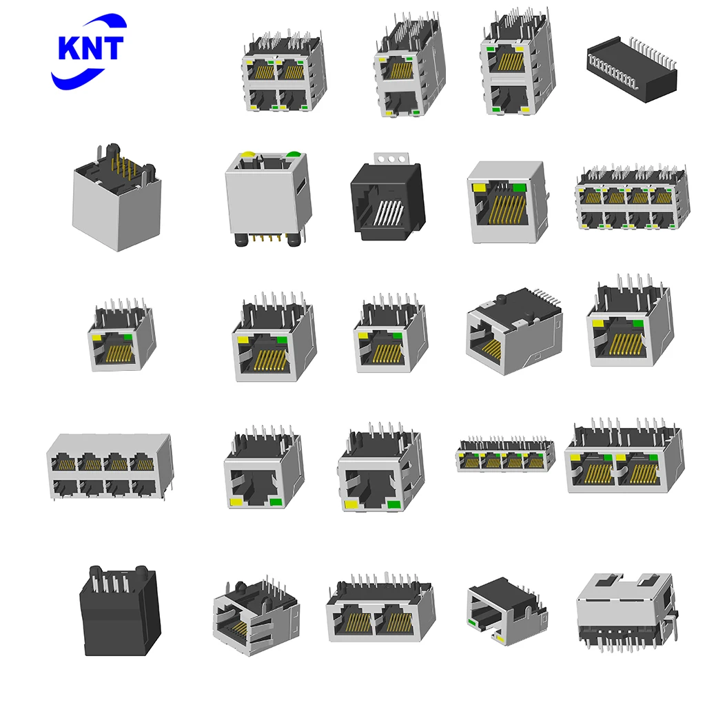RJ45 10P8C 2x2 90-degree with Spring, with LED, with Filter Rj45 Connector