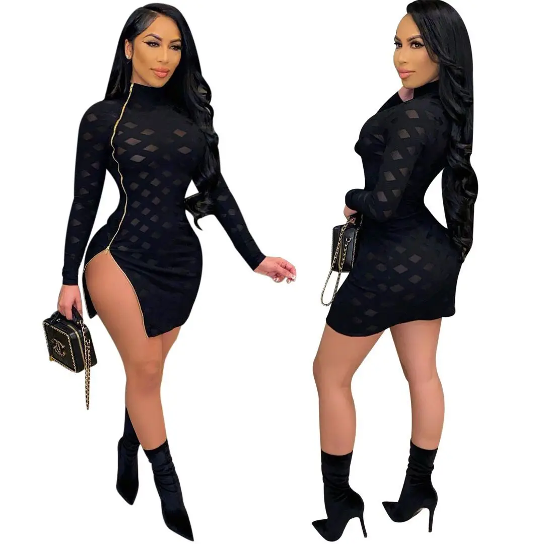 
Black Women Long Sleeve Spring hollow out Pencil MiNi Bodycon Evening Sexy Club Dress 